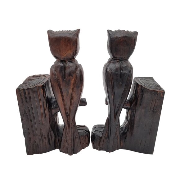Vintage Mid Cenutry 1960's Carved Wood Owl Bookends from Spain - Picture 2 of 5